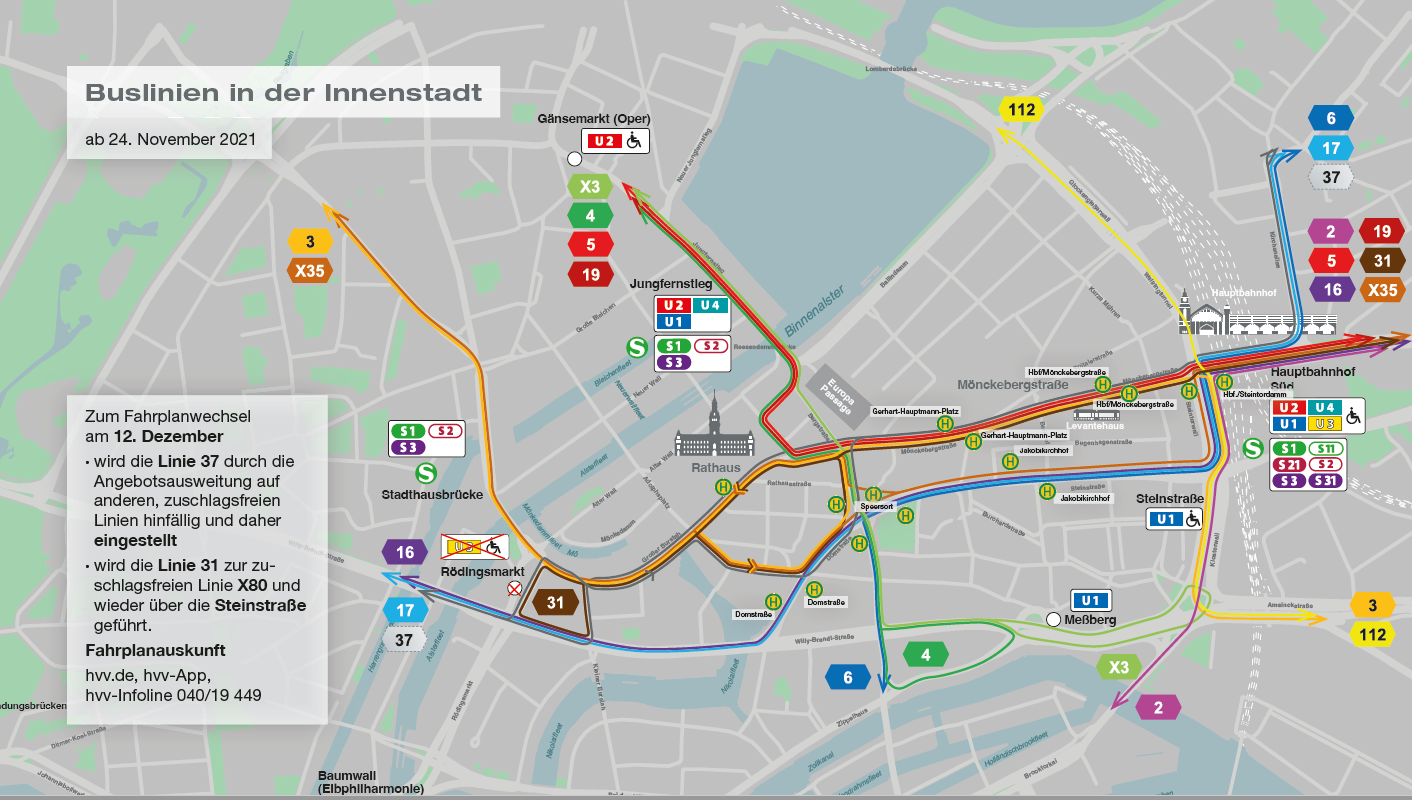 Buslinienplan in der Hamburger Innenstadt